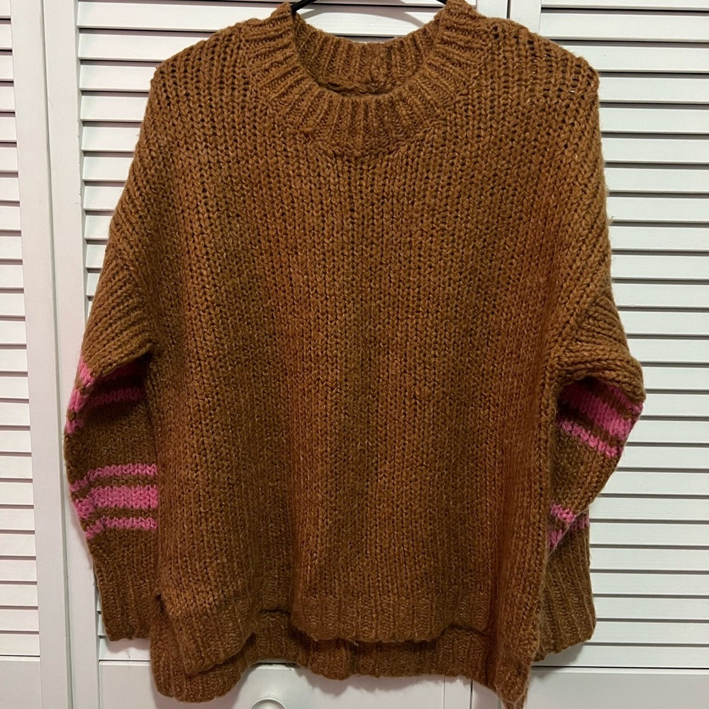 Aerie Warm Brown Sweater with Pink Stripes